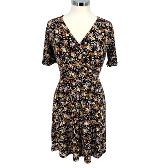 41 Hawthorn Floral Print Short Sleeve Dress Black Multicolor Size Large NWT - Picture 1 of 9